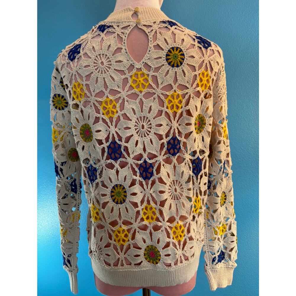 Desigual Floral Crochet Pullover Top Open Boho Cotton Blend Keyhole Back XS - Picture 6 of 10